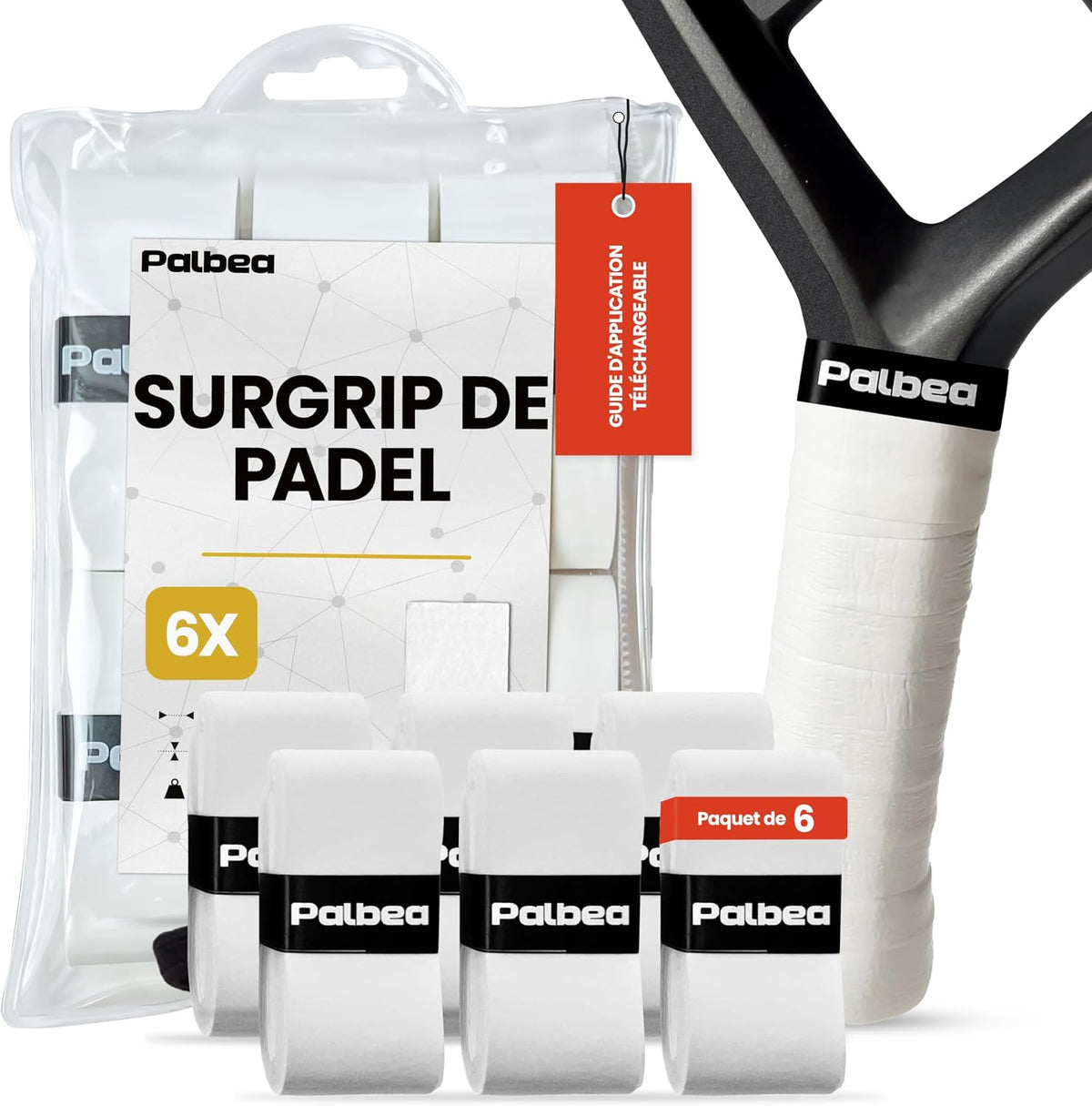 Palbea Surgrip de Padel Blanc Très Adhésif - Paquet de 6/12pièces. - NO-AD